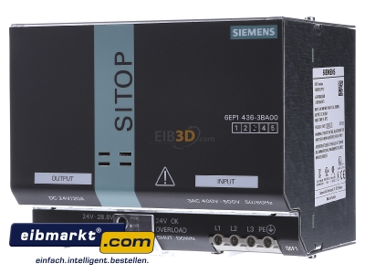Front view Siemens Indus.Sector 6EP1436-3BA00 DC-power supply 400V/24V 480W

