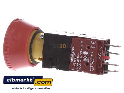 Ansicht rechts Siemens Indus.Sector 3SB22031AC01 Komplettgert Not-Aus-Pilzdruckt. 3SB2203-1AC01