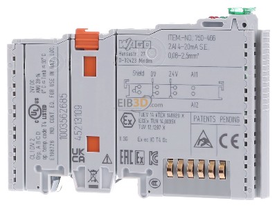 Front view WAGO 750-466 Fieldbus analogue module 2 In / 0 Out 
