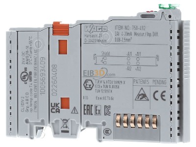 Frontansicht WAGO 750-492 Analog Eingangsklemme 2-Kanal 4-20mA Diff. 
