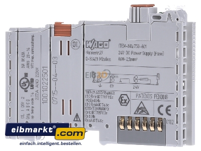 Frontansicht WAGO Kontakttechnik 750-601 Potentialeinspeisung DC24V m.Sicherungsh. 