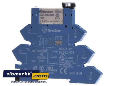 Frontansicht Finder 38.61.0.024.0060 Koppelrelais 6,2mm 24VDC/AC 1 Wechsler 