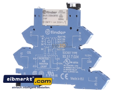 Frontansicht Finder 38.61.7.024.0050 Koppelrelais 6,2mm 1W,6A,IP20 