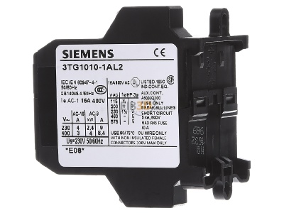 View on the right Siemens Indus.Sector 3TG1010-1AL2 Magnet contactor 8,4A 230VAC 0VDC 
