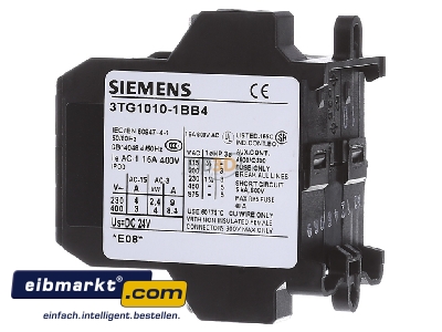 View on the right Siemens Indus.Sector 3TG1010-1BB4 Magnet contactor 8,4A 24VDC 
