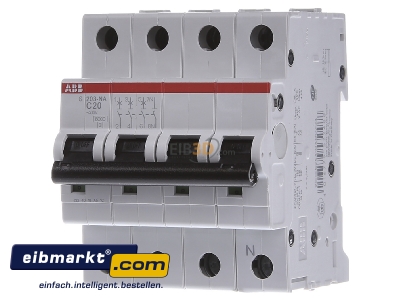 Frontansicht ABB Stotz S&J 2CDS253103R0204 Sicherungsautomat 6kA 20A C 3p+N (4p) S203-C20NA