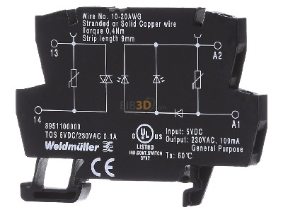 Front view Weidmller TOS 5VDC/230VAC 0,1A Optocoupler 0,1A 
