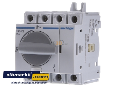 Front view Hager HAB402 Safety switch 4-p 9kW 
