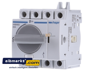 Front view Hager HAB403 Safety switch 4-p 14kW 
