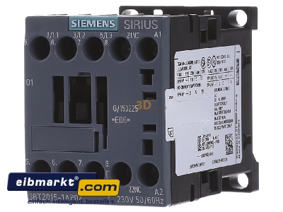 Front view Siemens Indus.Sector 3RT2015-1AP02 Magnet contactor 7A 230VAC 0VDC
