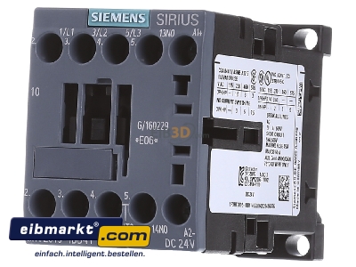 Front view Siemens Indus.Sector 3RT2015-1BB41 Magnet contactor 7A 24VDC
