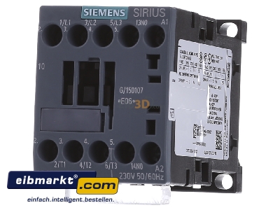 Front view Siemens Indus.Sector 3RT2016-1AP01 Magnet contactor 9A 230VAC 0VDC
