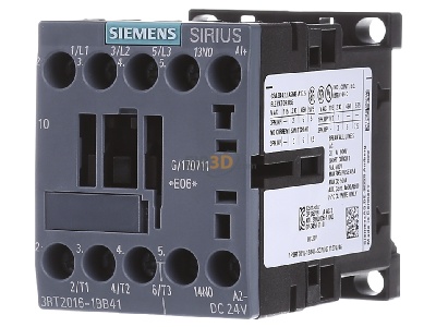 Front view Siemens 3RT2016-1BB41 Magnet contactor 9A 24VDC 
