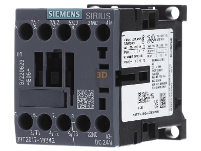 Front view Siemens 3RT2017-1BB42 Magnet contactor 12A 24VDC 
