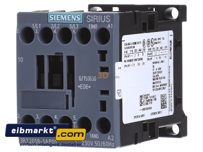 Front view Siemens Indus.Sector 3RT2018-1AP01 Magnet contactor 16A 230VAC 0VDC - 
