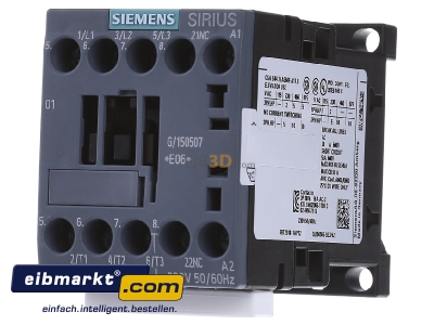 Front view Siemens Indus.Sector 3RT2018-1AP02 Magnet contactor 16A 230VAC 0VDC
