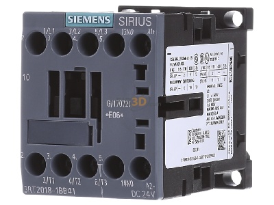 Frontansicht Siemens 3RT2018-1BB41 Schtz 24DC 7,5KW/400V,1S 