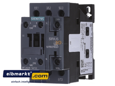 Front view Siemens Indus.Sector 3RT2028-1AP00 Magnet contactor 38A 230VAC 0VDC
