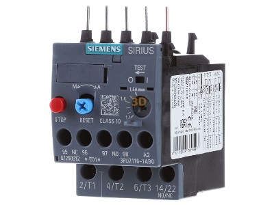 Frontansicht Siemens 3RU2116-1AB0 berlastrelais 1,1-1,6A 
