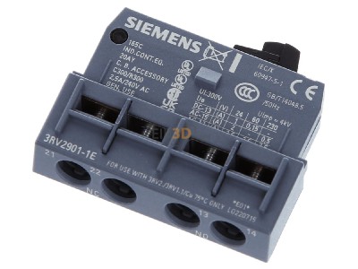 View up front Siemens 3RV2901-1E Auxiliary contact block 1 NO/1 NC 
