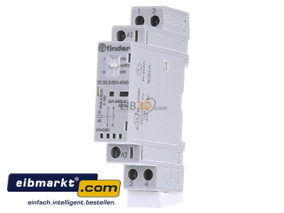 Frontansicht Finder 22.32.0.024.4540 Installationsschtz 24VAC/DC,1S+1,LED 