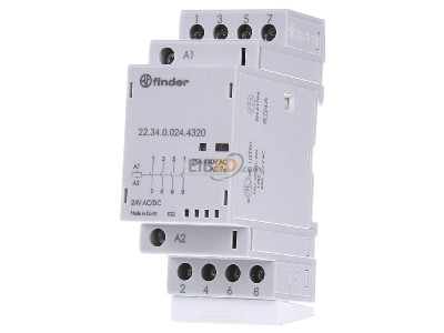 Frontansicht Finder 22.34.0.024.4320 Installationsschtz 24VAC/DC,4S,LED 