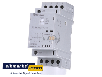 Frontansicht Finder 22.34.0.024.4340 Installationsschtz 24VAC/DC,4S,LED 