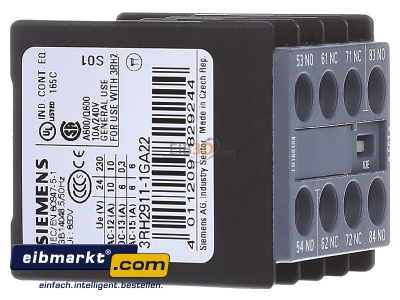 Ansicht links Siemens Indus.Sector 3RH2911-1GA22 Hilfsschalterblock 2S+2 