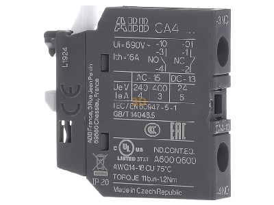 View on the left ABB CA4-10 Auxiliary contact block 1 NO/0 NC 

