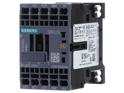 Front view Siemens 3RT2015-2AP01 Magnet contactor 7A 230VAC 0VDC 
