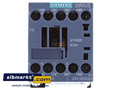 Front view Siemens Indus.Sector 3RH2131-1AB00 Contactor relay 24VAC 0VDC 1NC/ 3 NO

