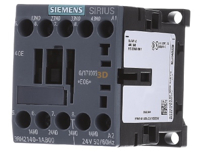 Front view Siemens 3RH2140-1AB00 Auxiliary relay 24VAC 0VDC 0NC/ 4 NO 
