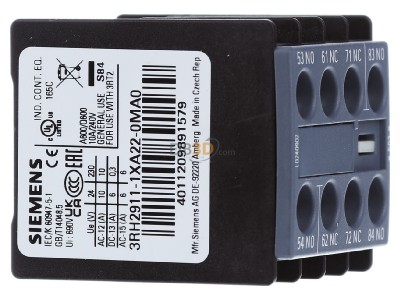 View on the left Siemens 3RH2911-1XA22-0MA0 Auxiliary contact block 2 NO/2 NC 
