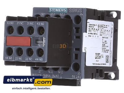 Frontansicht Siemens Indus.Sector 3RT2015-1BB44-3MA0 Schtz 3kW/400V 2S+2 24VDC 