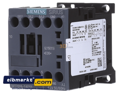 Frontansicht Siemens Indus.Sector 3RT2016-1AD01 Schtz 4kW/400V 1S 42VAC 