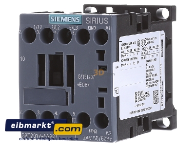 Frontansicht Siemens Indus.Sector 3RT2017-1AB01 Schtz 5,5kW/400V 1S 24VAC 