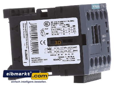 Ansicht links Siemens Indus.Sector 3RT2018-1AD01 Schtz 7,5kW/400V 1S 42VAC 