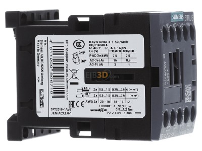 View on the left Siemens 3RT2018-1AV01 Magnet contactor 16A 400VAC 
