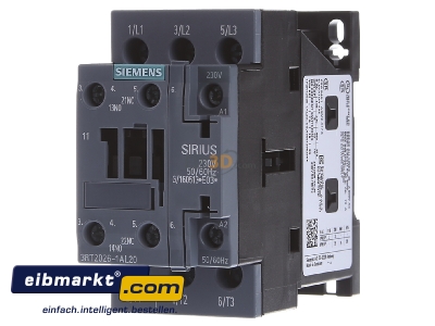 Frontansicht Siemens Indus.Sector 3RT2026-1AL20 Schtz 11kW/400V 1S+1 230V 