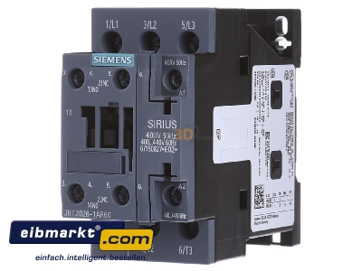 Frontansicht Siemens Indus.Sector 3RT2026-1AR60 Schtz 11kW/400V 1S+1 400V 