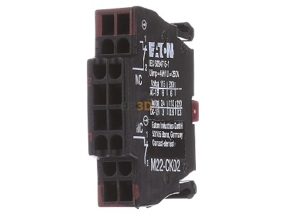 Front view Eaton M22-CK02 Auxiliary contact block 0 NO/2 NC 
