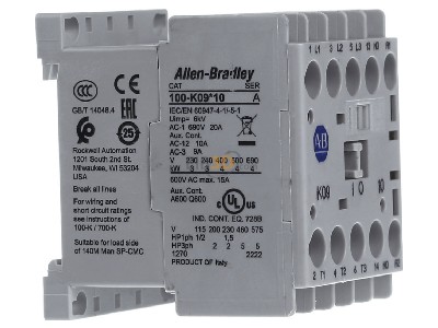 View on the left Rockwell 100-K09ZJ10 Magnet contactor 9A 230...690VAC 
