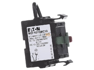 View on the left Eaton M22-K01SMC10 Auxiliary contact block 0 NO/1 NC 
