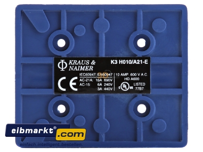 Ansicht hinten Kraus&Naimer K3 H010/A21E 2NO/1NC Hilfskontaktblock 2NO/1NC 