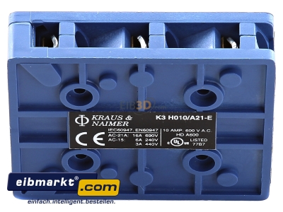 Ansicht oben hinten Kraus&Naimer K3 H010/A21E 2NO/1NC Hilfskontaktblock 2NO/1NC 