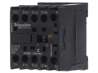 Front view Schneider Electric LC1K12105B7 Magnet contactor 12A 24VAC 
