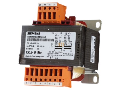 Front view Siemens 4AM4042-8ED40-0FA0 One-phase transformer 600V/230V 250VA 
