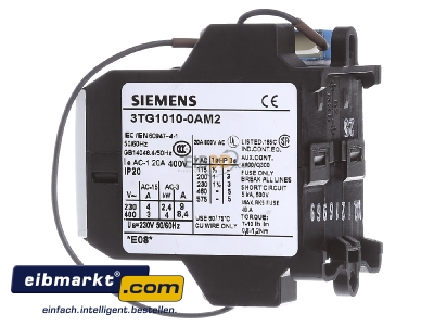 Ansicht rechts Siemens Indus.Sector 3TG1010-0AM2 Schtz 4KW/400V 4S 230VAC 