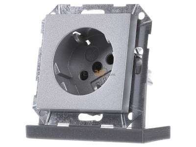 Frontansicht Gira 041826 Schuko-Steckdose 30G aluminium mit Kinderschutz, 