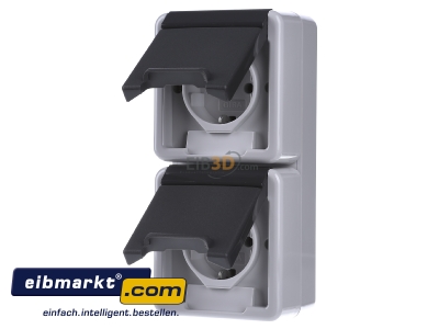 Frontansicht Gira 078030 Schuko-Doppelst.dose gr senkr., AP-WG 